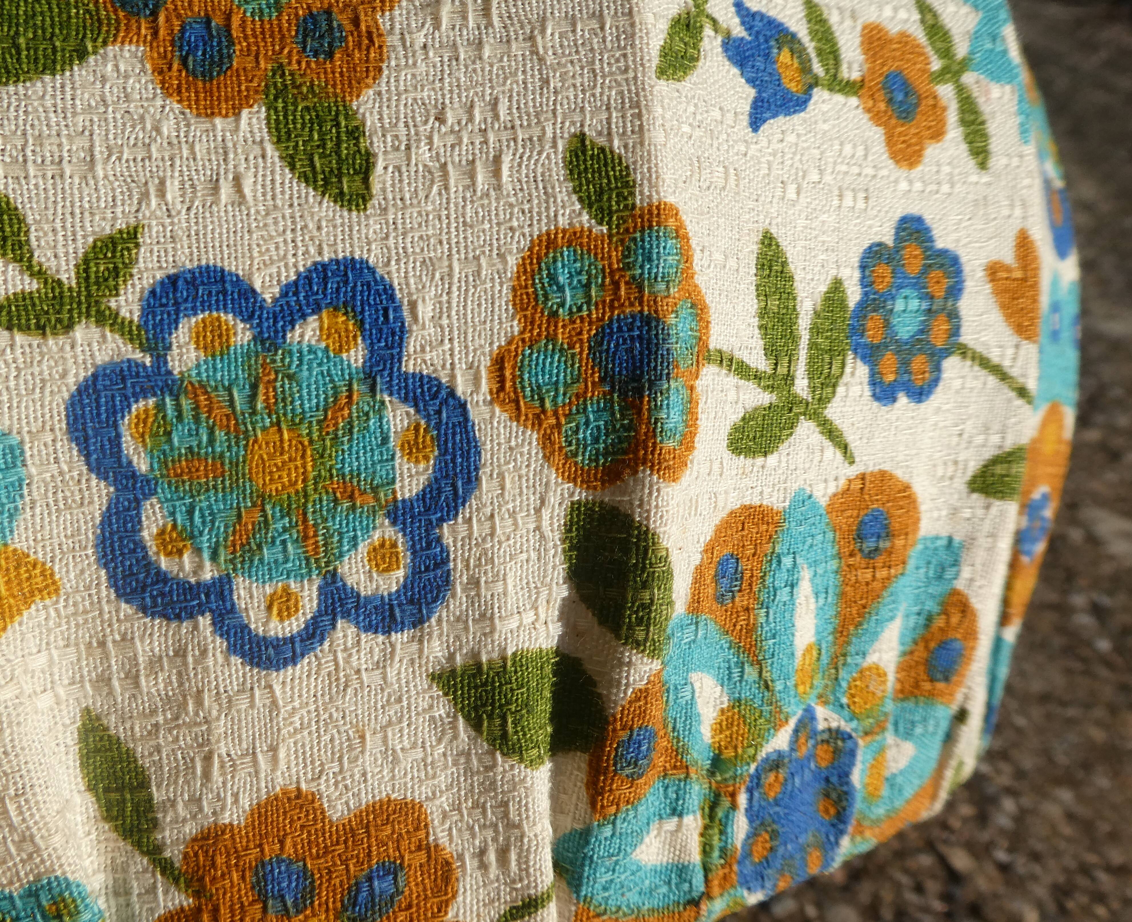 Suspension vintage tissu à fleurs bleues et oranges