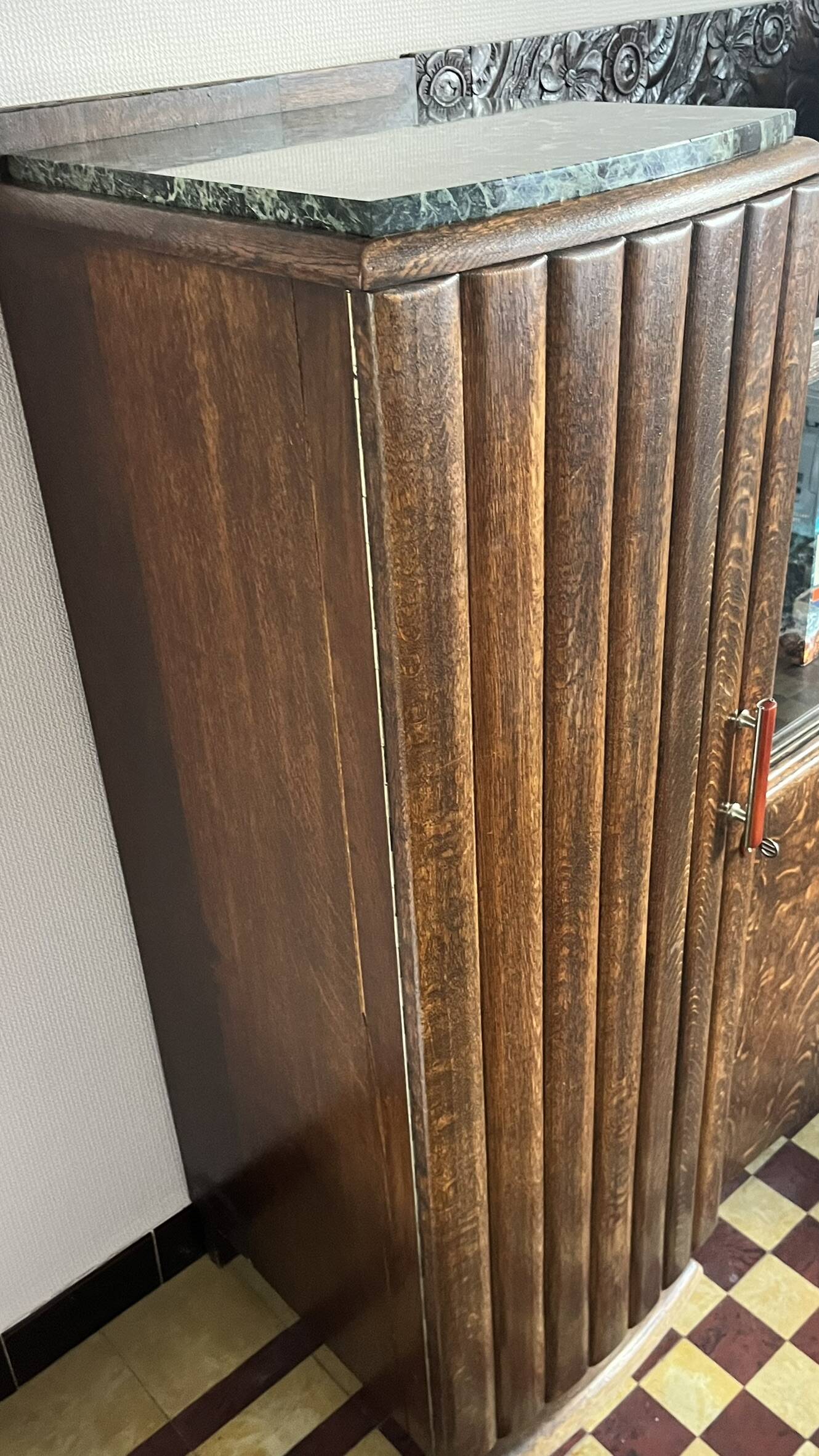 Art Deco oak sideboard with green marble top – 1930s