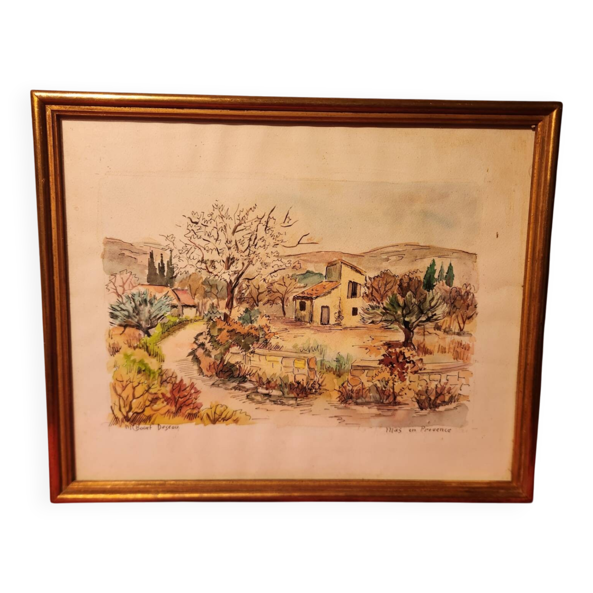 Watercolour painting of Mas en Provence, signed.