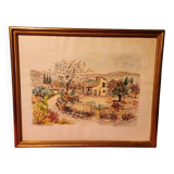 Watercolour painting of Mas en Provence, signed.
