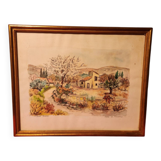 Watercolour painting of Mas en Provence, signed.