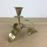 Candle holder flower leaves in golden brass