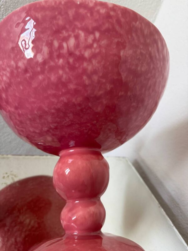 Grande coupe sur pied faïence Digoin rose