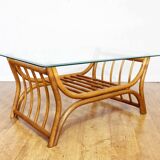 Glass and rattan coffee table