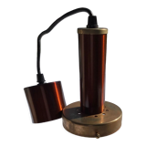 Copper suspension with white striped blown glass