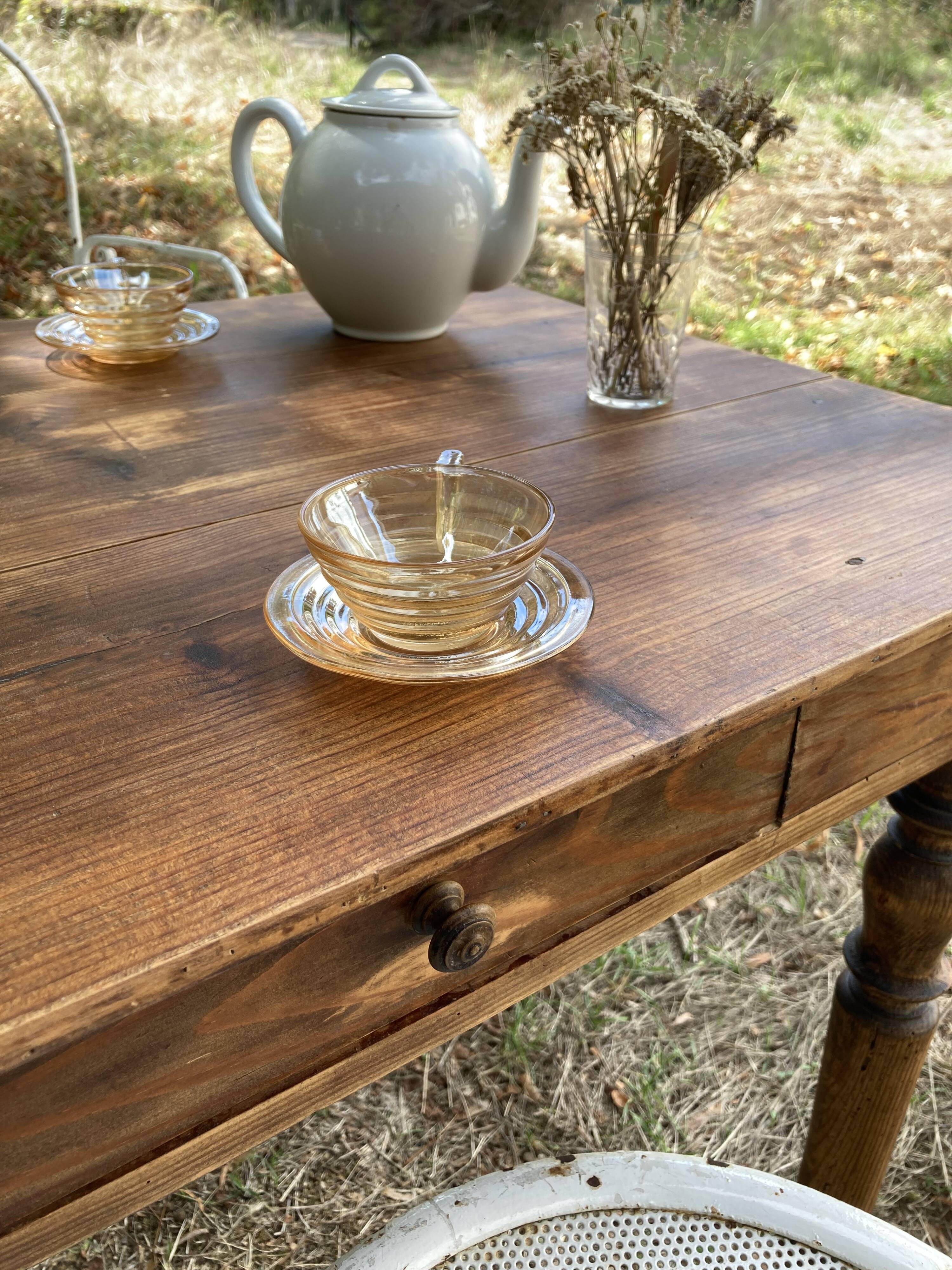 Farmhouse table 80x59cm XIXth century wooden with drawer