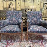 Paire de fauteuils - bergères de style Louis XVI fleurs
