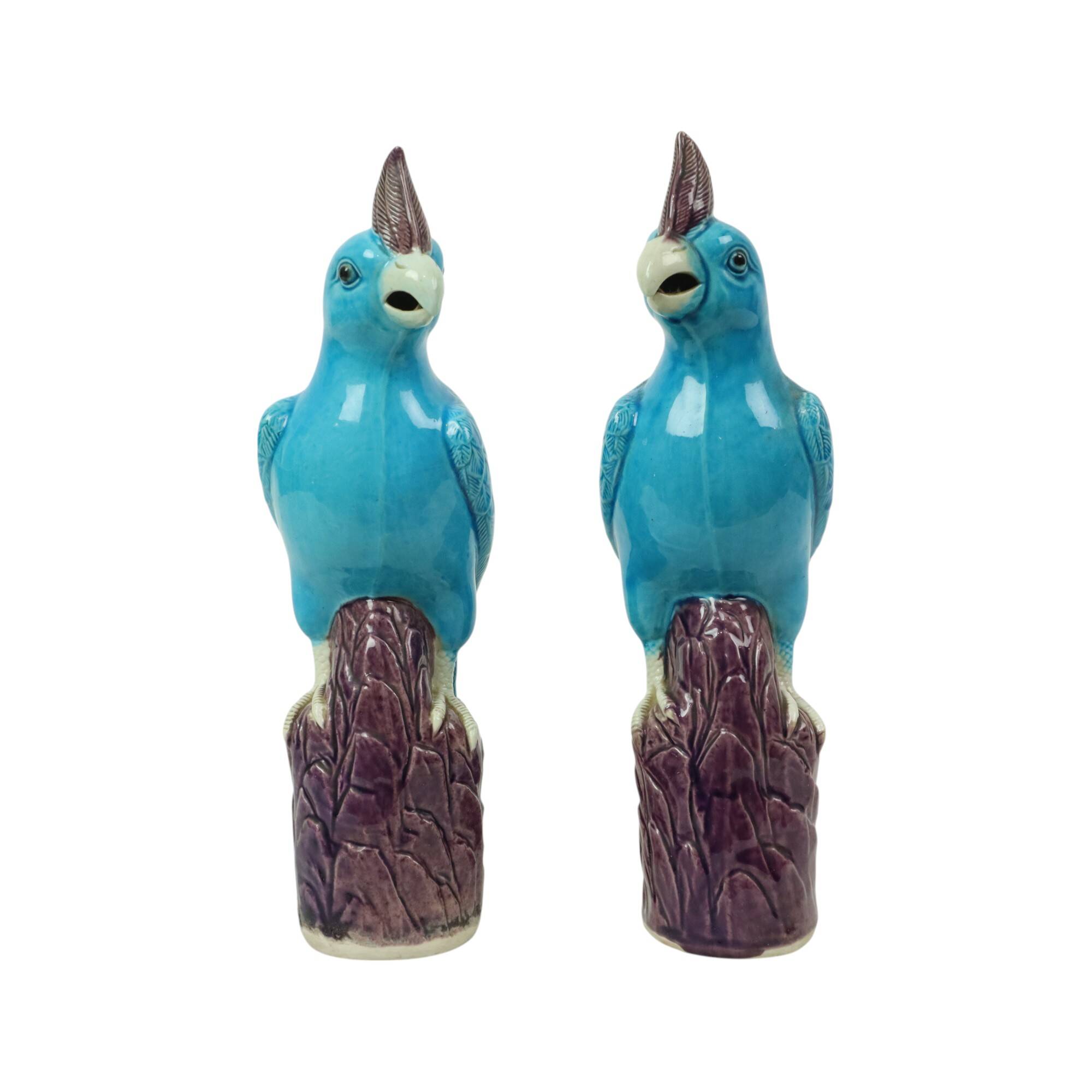 Pair of Turquoise Glazed Parrots Chinese Porcelain 30cm