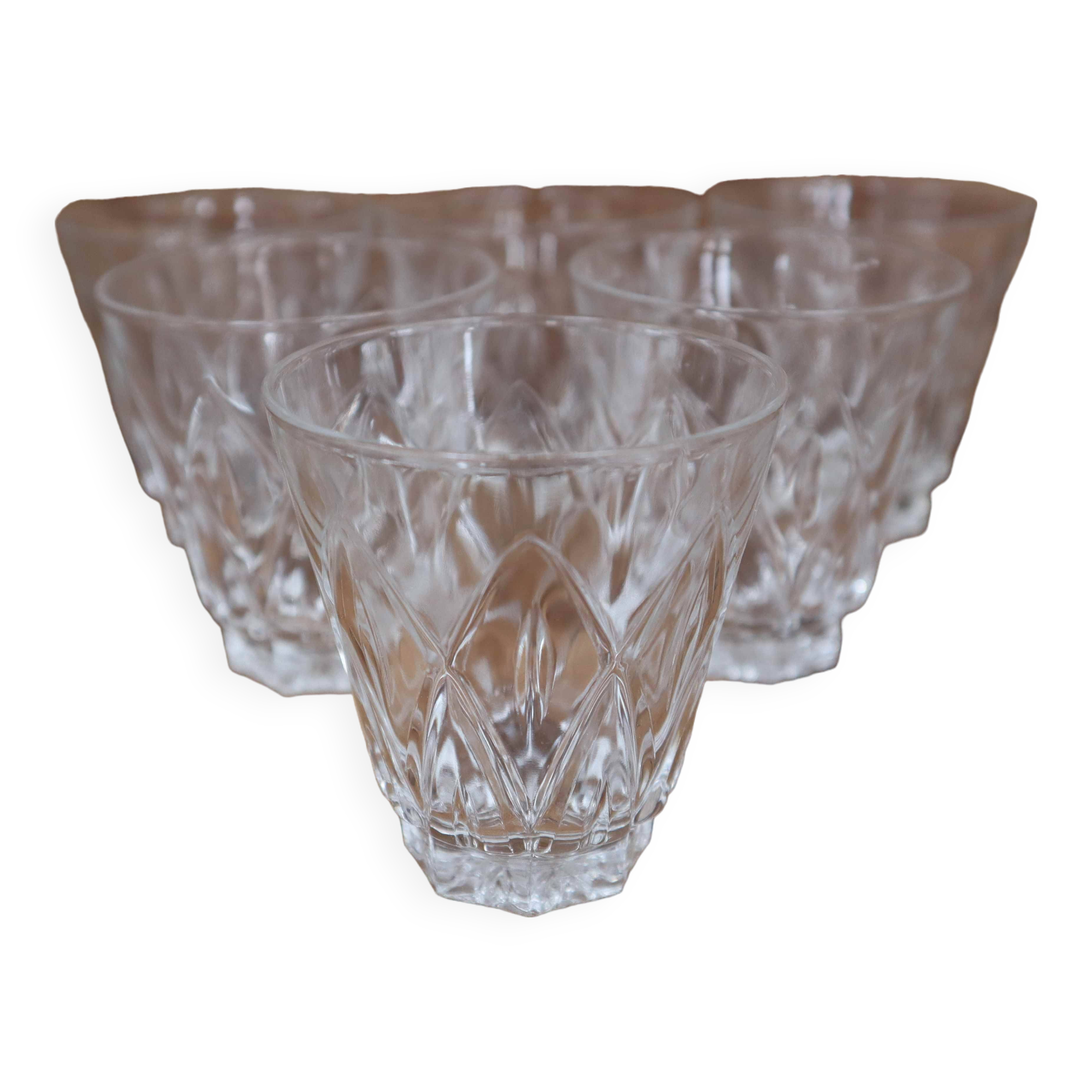 Set of 6 Harlequin wine/port glasses in Reims crystal glass 1950