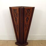 French antique oak tin-lined hand-carved umbrella stand with flower decoration.