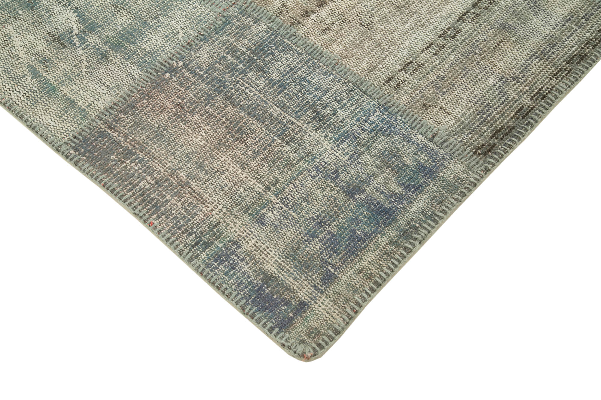 Hand-Knotted Turkish Vintage 177 cm x 243 cm Grey Patchwork Carpet