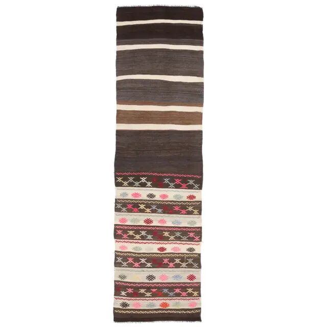 1970s Turkish Oushak Handmade Wool Cotton Brown Runner 65x243