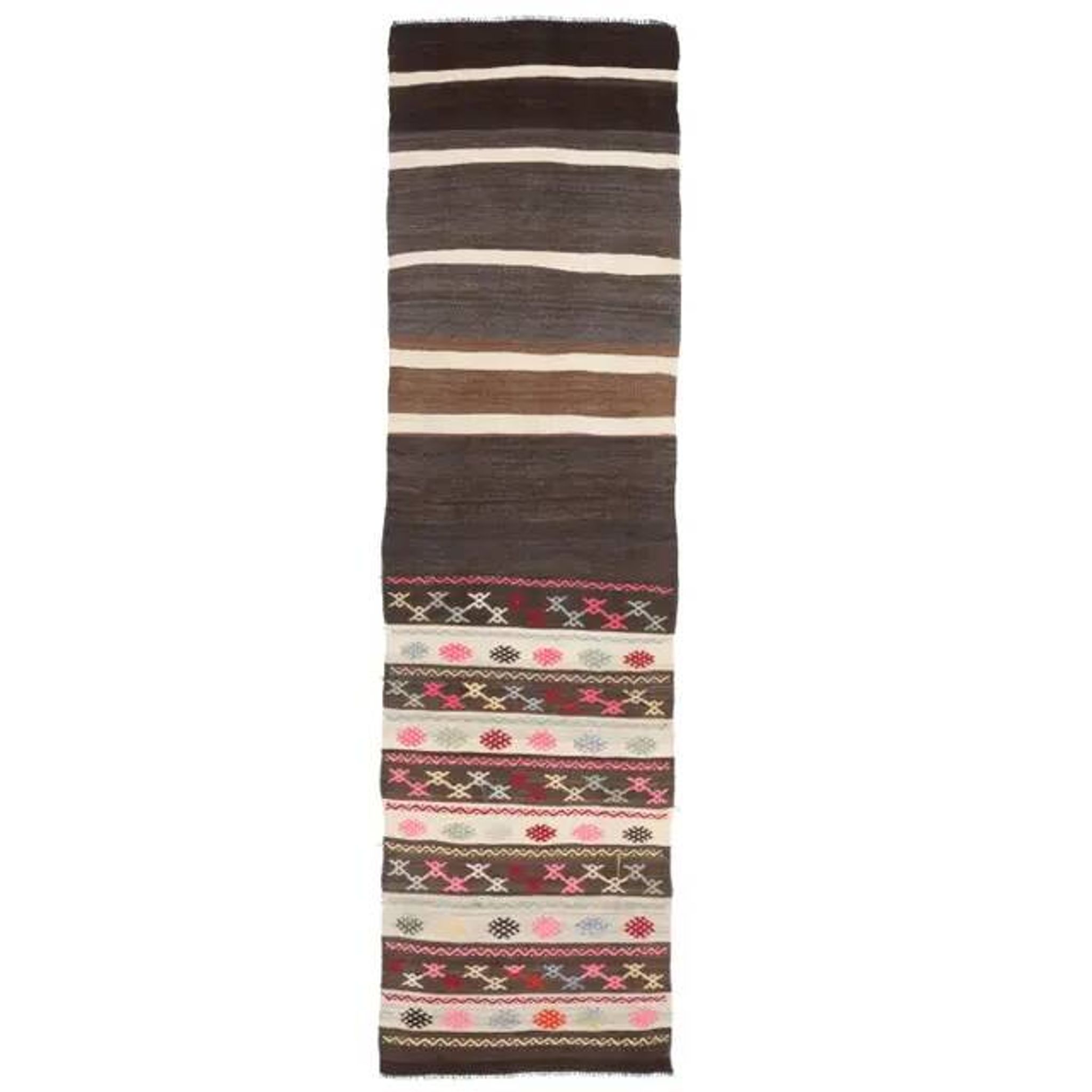 1970s Turkish Oushak Handmade Wool Cotton Brown Runner 65x243