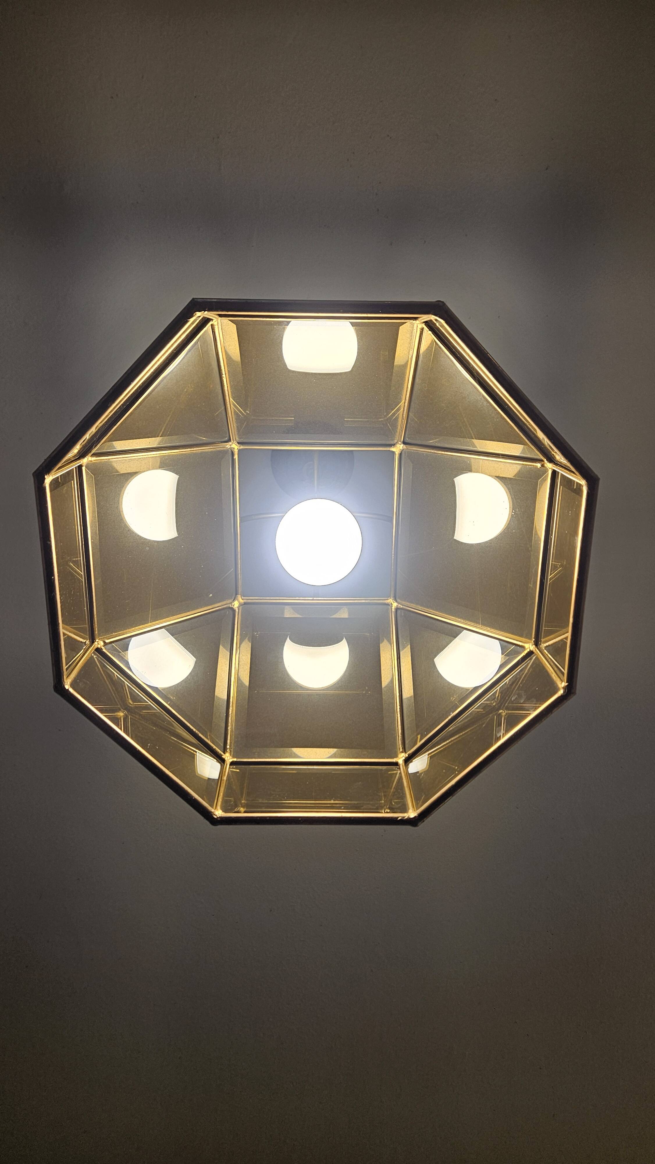 Vintage 70s gold metal smoked glass pendant light – retro design lamp