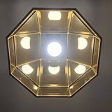 Vintage 70s gold metal smoked glass pendant light – retro design lamp