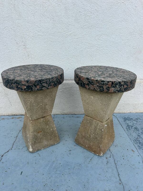 Paire de tables brutalistes en granit et pierre