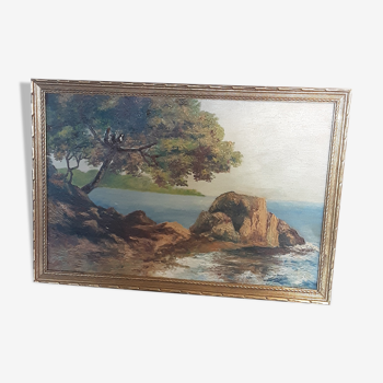 Tableau ancien huile sur toile lin