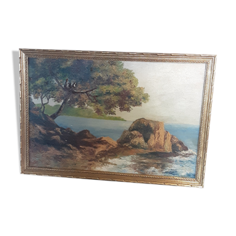 Tableau ancien huile sur toile lin