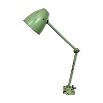 Green industrial workshop table lamp, 1960s