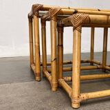 Nest of bamboo and glass tables in mid-century style, 1960s, set of 3.