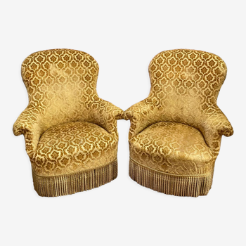 Paire de fauteuils crapauds style Napoléon III en velours gaufré