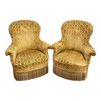 Pair of toad armchairs style Napoleon III in embossed velvet