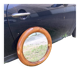 Round varnished wooden mirror