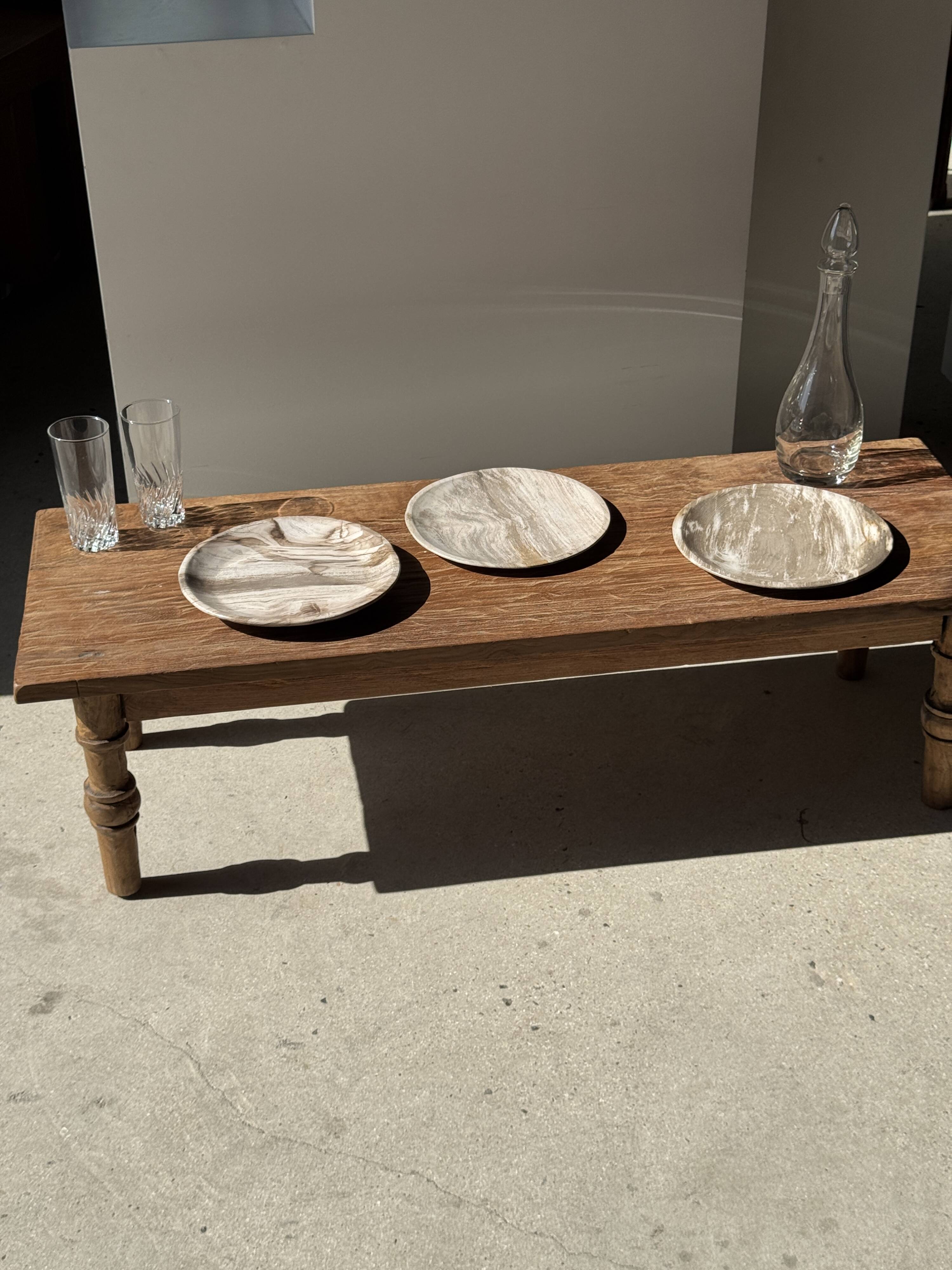 Petrified wood vide poche, circular dish or plate in light beige D25.