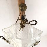 Art Deco Chandelier/Ceiling Light/Cast Glass Pyramid Shape & Angelo Frame