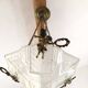 Art Deco Chandelier/Ceiling Light/Cast Glass Pyramid Shape & Angelo Frame