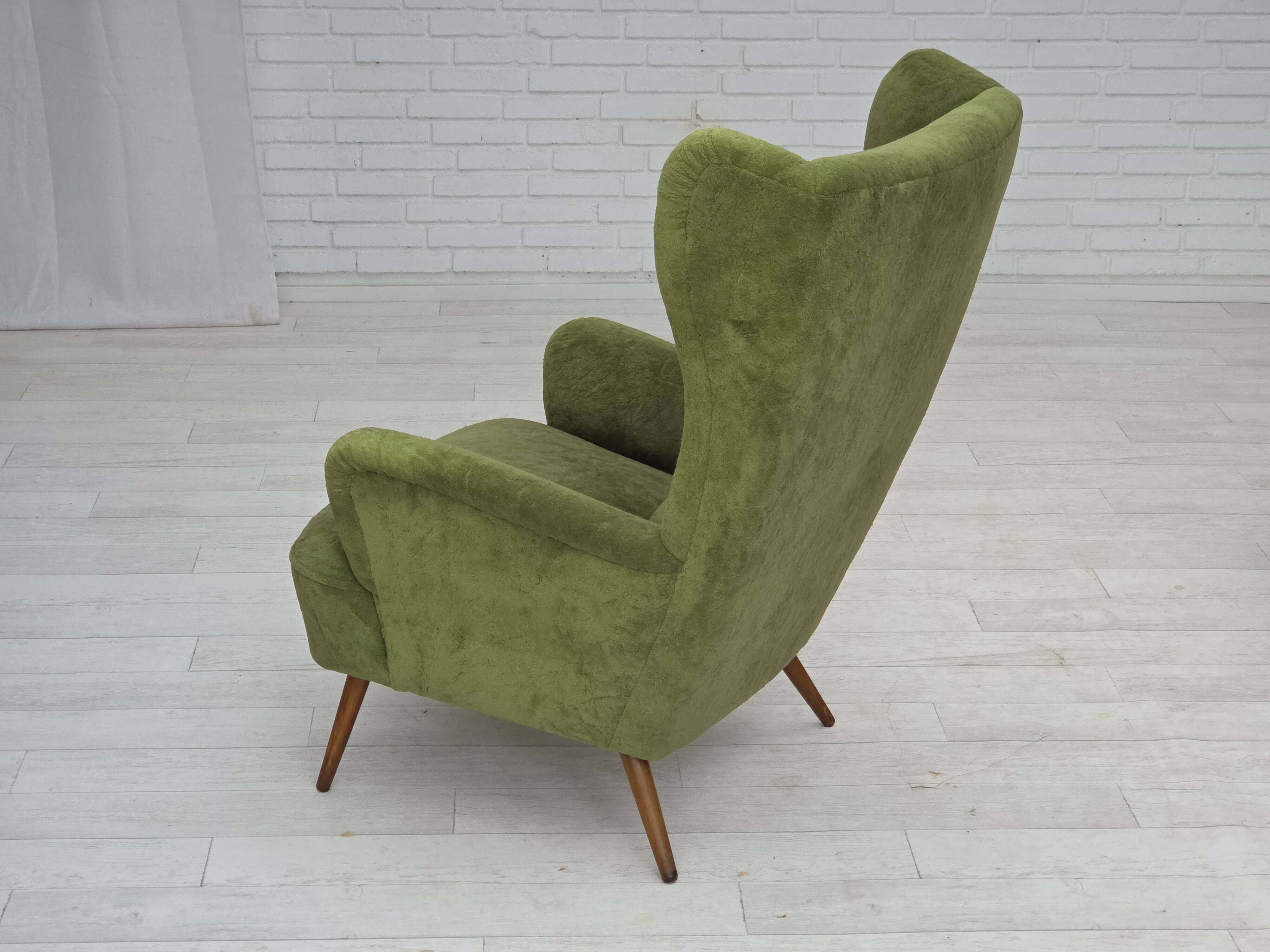 1960s, Scandinavian design, highback armchair, furniture velour.
