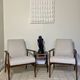 Pair of Henryk Lis 300-190 armchairs in mottled blue-grey fabric, 1970s