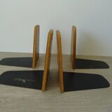 Deux paires de serre-livres teck et métal style scandinave vintage