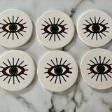 Lot of 6 ethnic ceramic coasters with eye design.