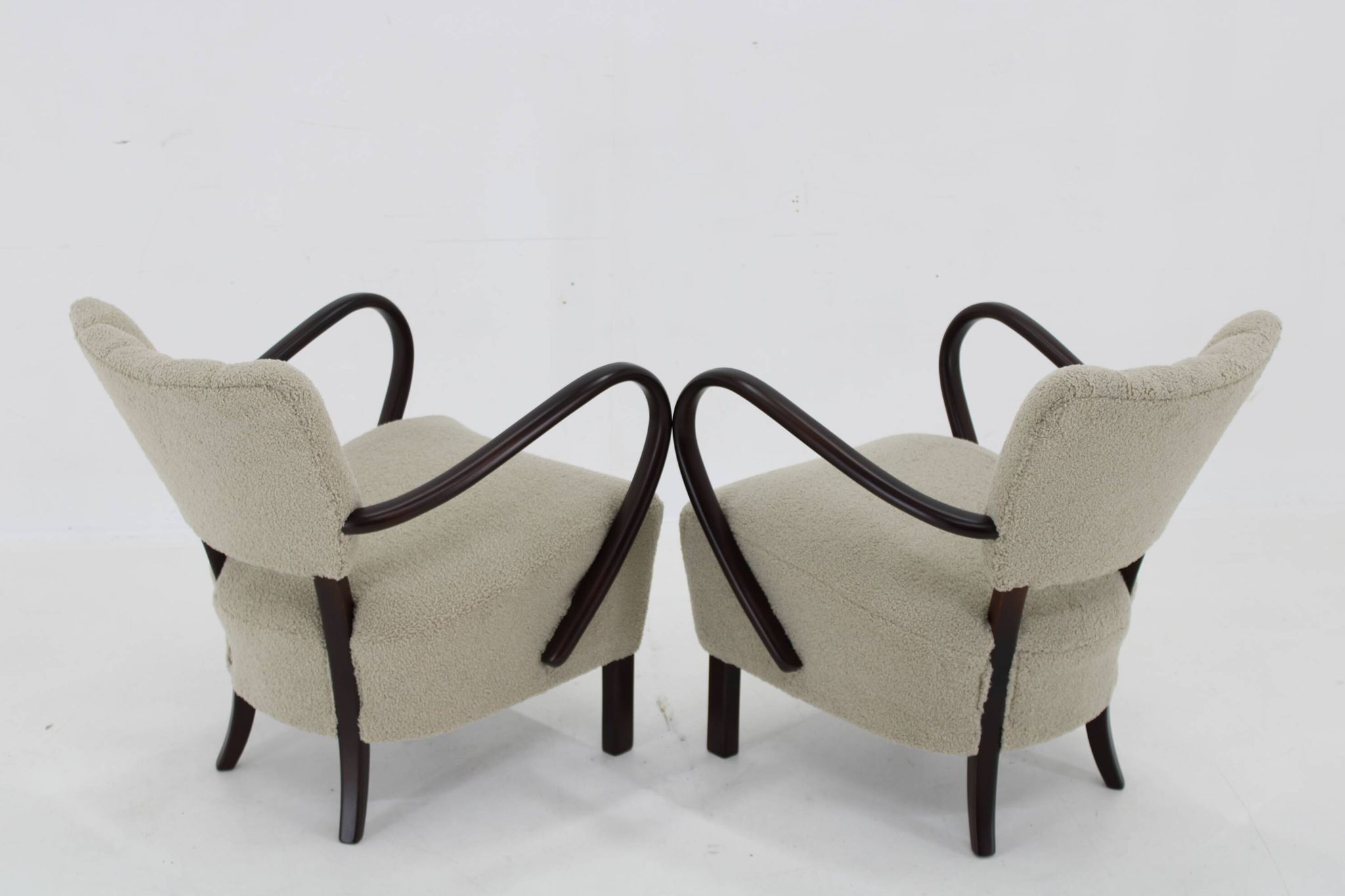 1930s Pair of Jindrich Halabala Art Deco H-237 Armchairs in Bouclé, Restored