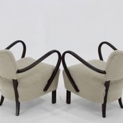 1930s Pair of Jindrich Halabala Art Deco H-237 Armchairs in Bouclé, Restored