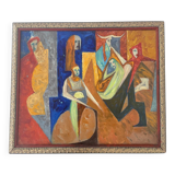 Huile sur toile - « Assemblée de femmes » - « Proces de Burges »