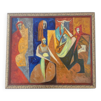 Huile sur toile - « Assemblée de femmes » - « Proces de Burges »