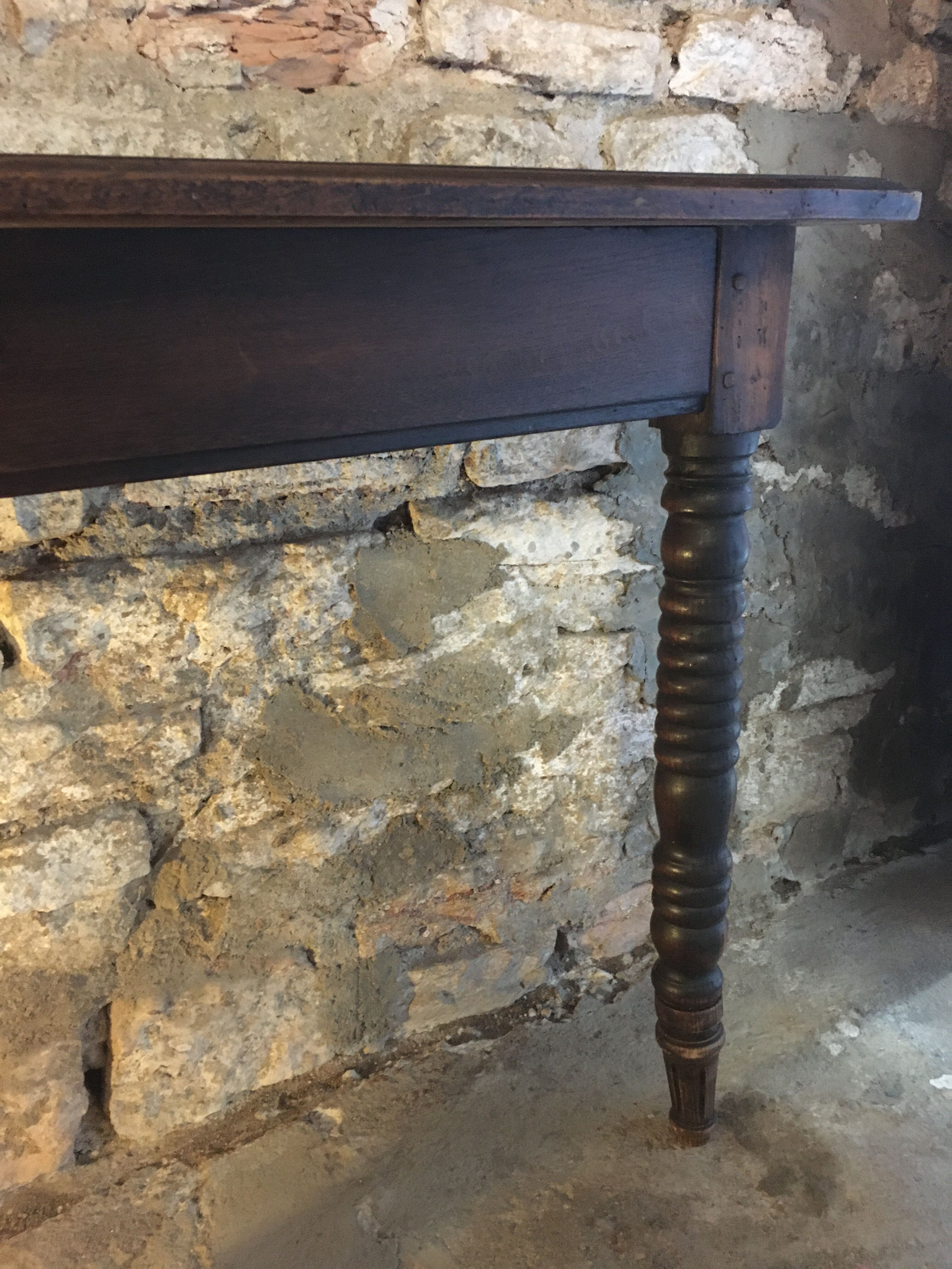 Oak console and walnut feet