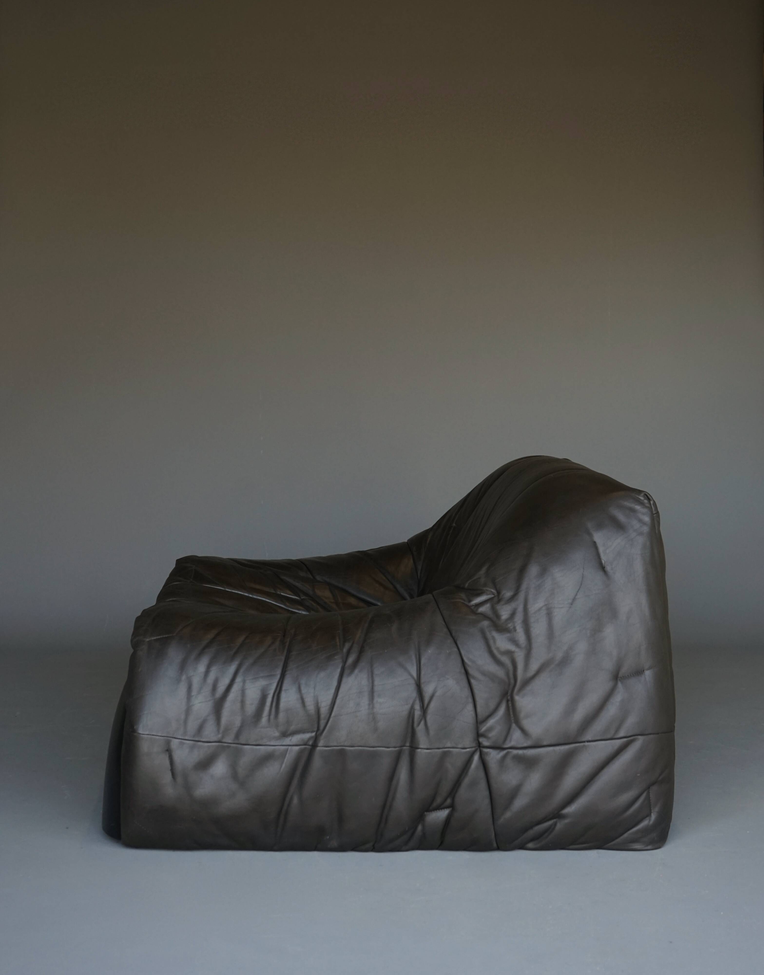 Amak Lounge Chair in brown leather by Annie Hieronimus for Cinna, 1980s