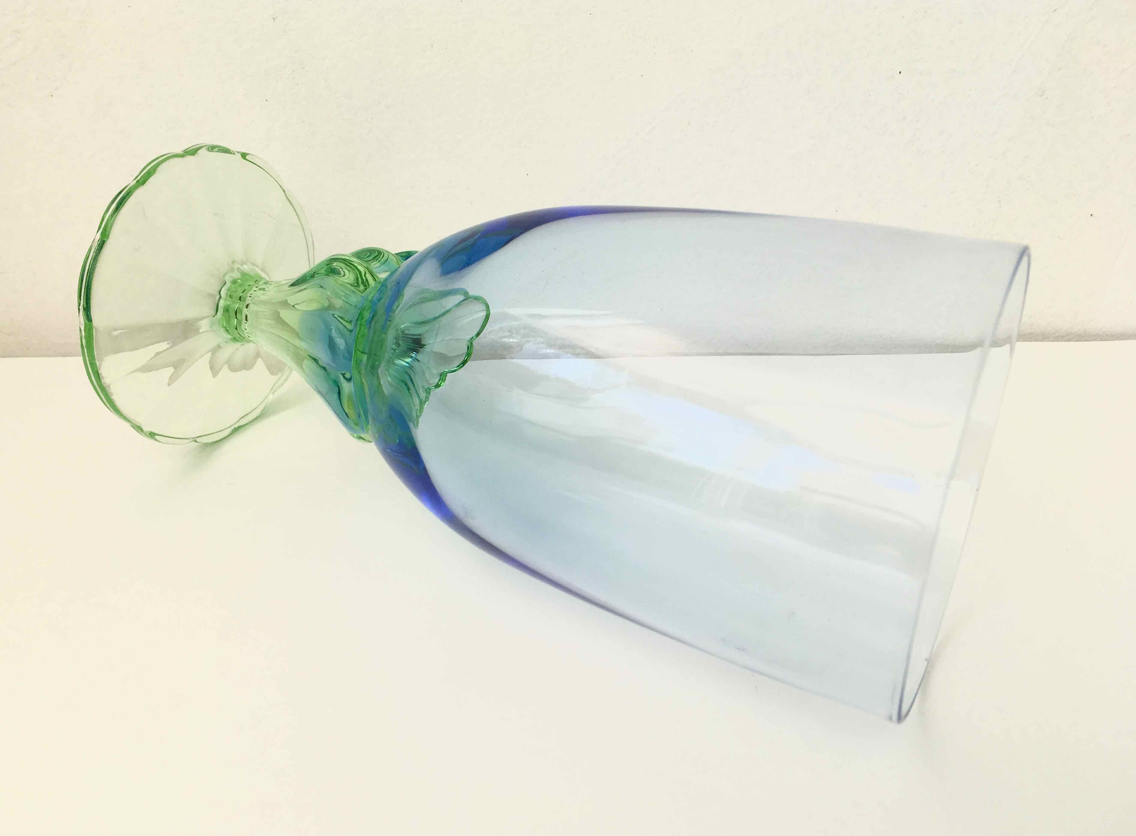 Blue green blown glass vase