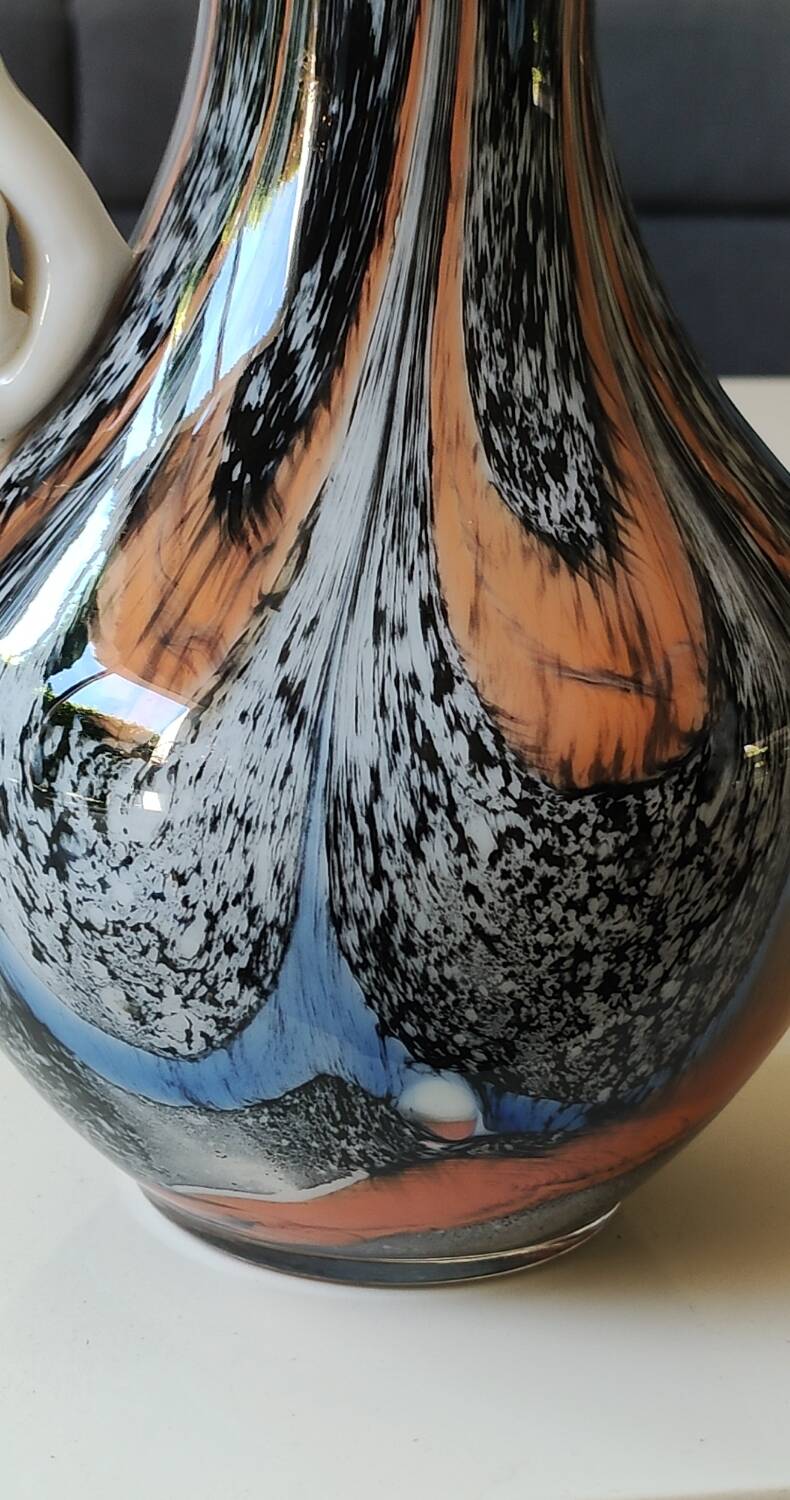 Murano Art Glass Carafe Vase/Carlo Moretti, Speckled Swirls