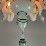 Venetian chandelier in opaline white and green Murano glass