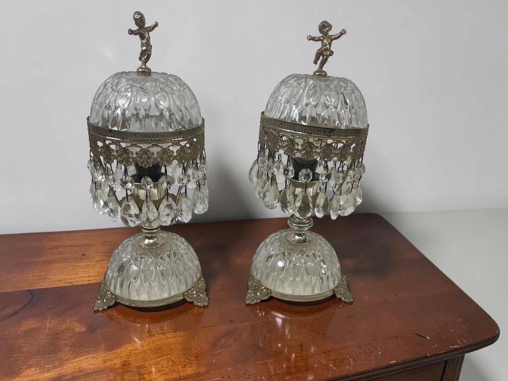 Set of 2 vintage crystal table lamps / mini lamps