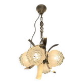 Vintage chandelier with 4 glass bubble globes and silver-plated metal.