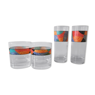4 patterned glasses, vintage