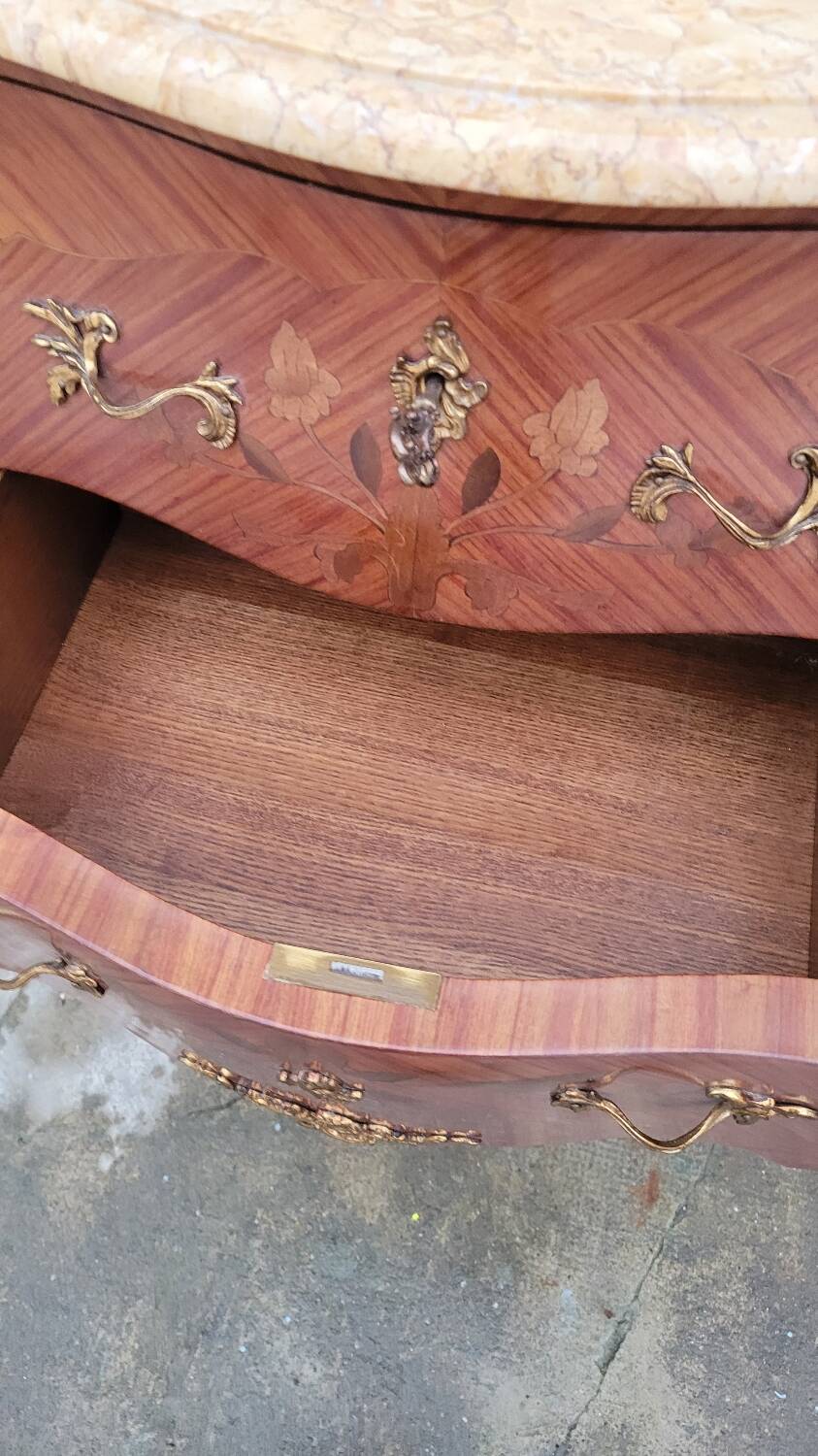 Louis XV Style Commode Stamped in Richly Decorated Rosewood Marquetry