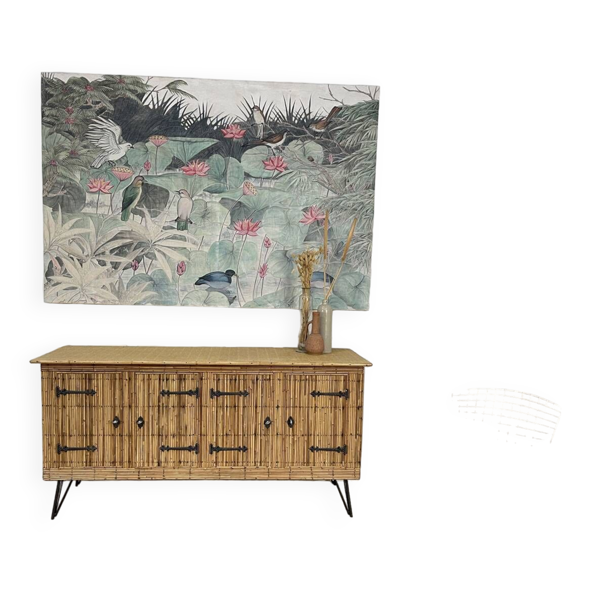 Vintage Audoux Minnet style  rattan sideboard