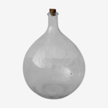 Demijohn in transparent blown glass bubbles and sliced neck XL