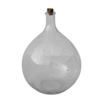 Demijohn in transparent blown glass bubbles and sliced neck XL